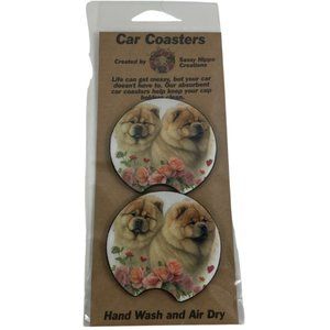 Car Coasters Chow Chow Dog Life Roses Set of 2 Neoprene Absorbent Sassy Hippo